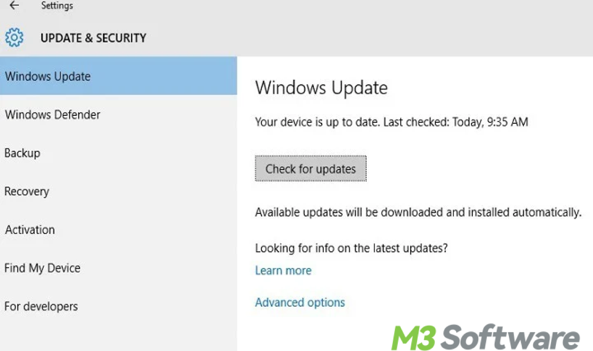 Windows Update icon in Windows 10
