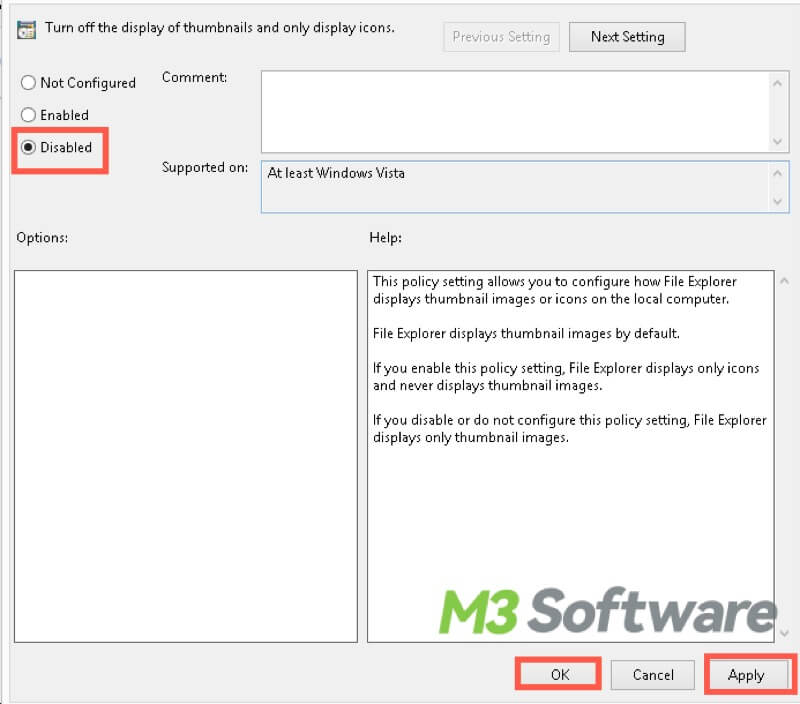 enable thumbnail in Local Group Policy Editor on Windows 10