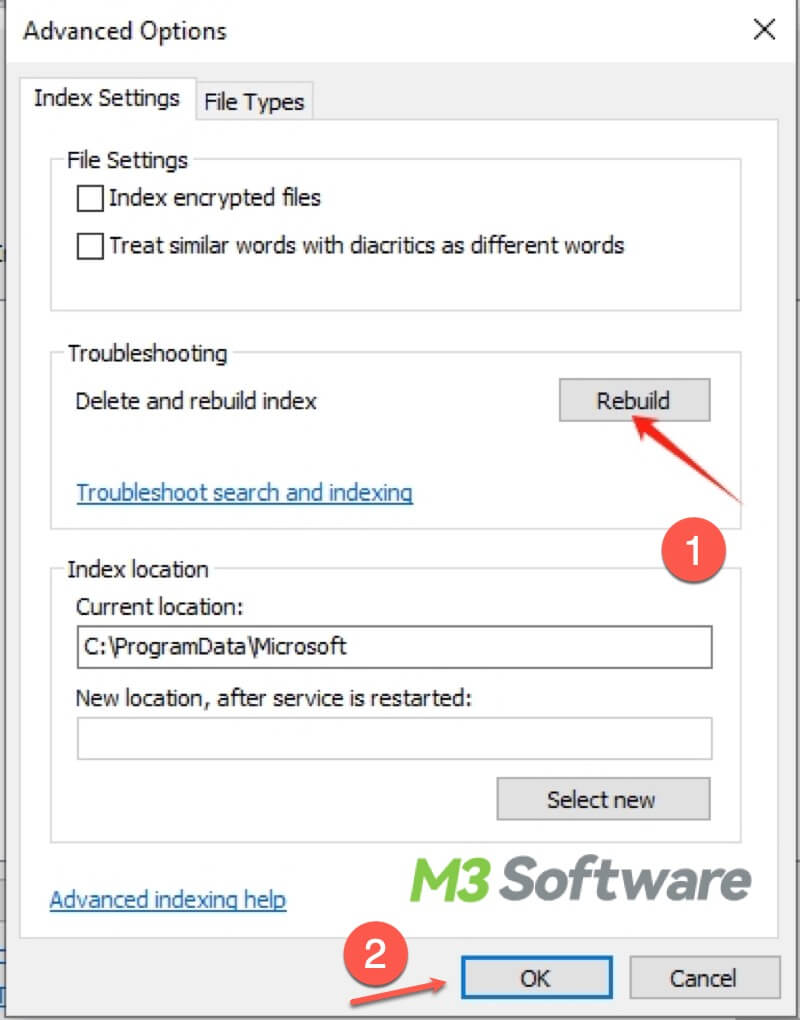 rebuild indexing on Windows