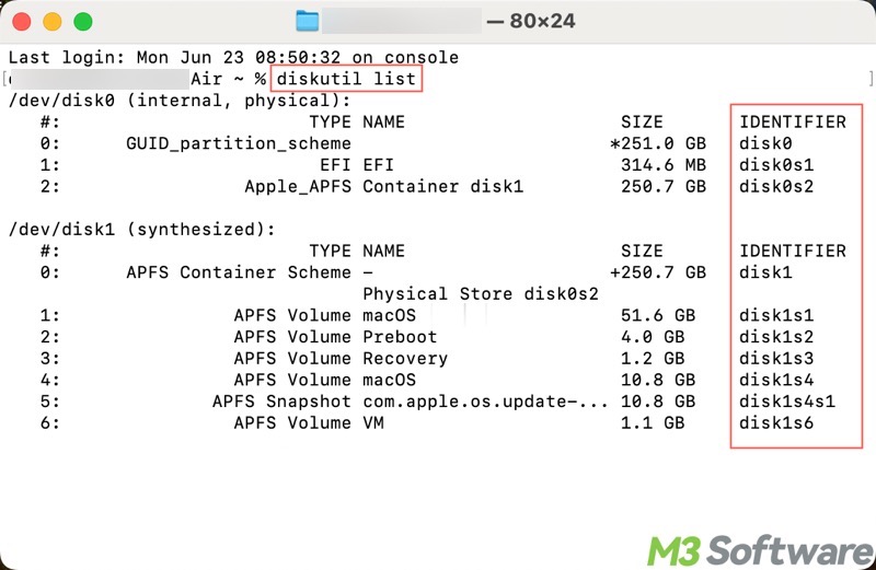 check volume identifier in macOS Terminal