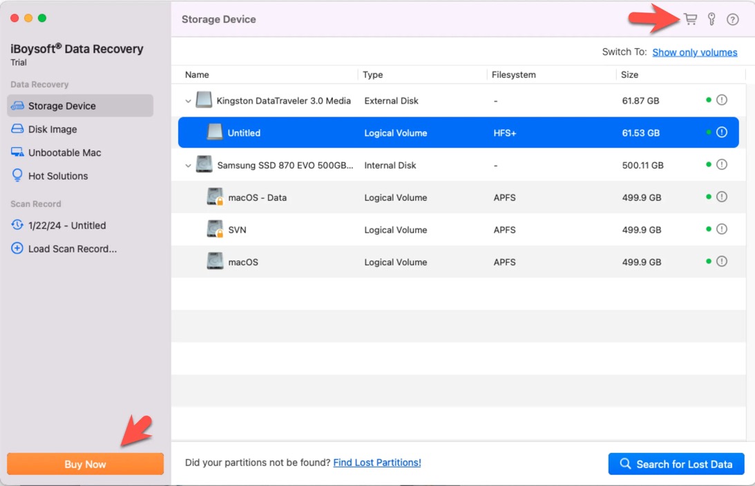 buy now button in iBoysoft Data Recovery for Mac