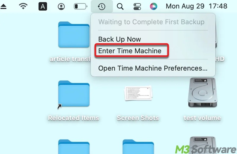 enter Time Machine to restore files in macOS