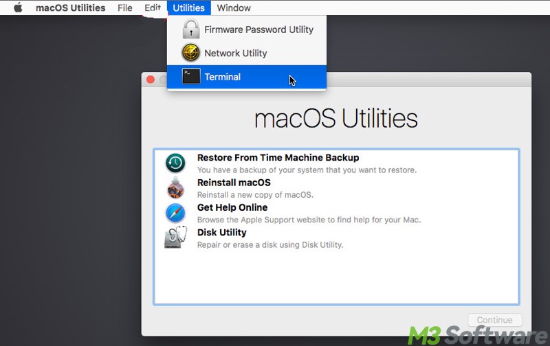 open Terminal in macOS recovery mode