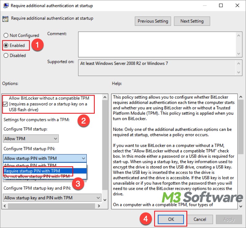 require startup PIN with TPM
