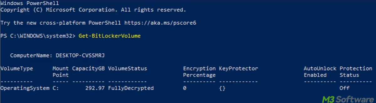Check BitLocker status in PowerShell