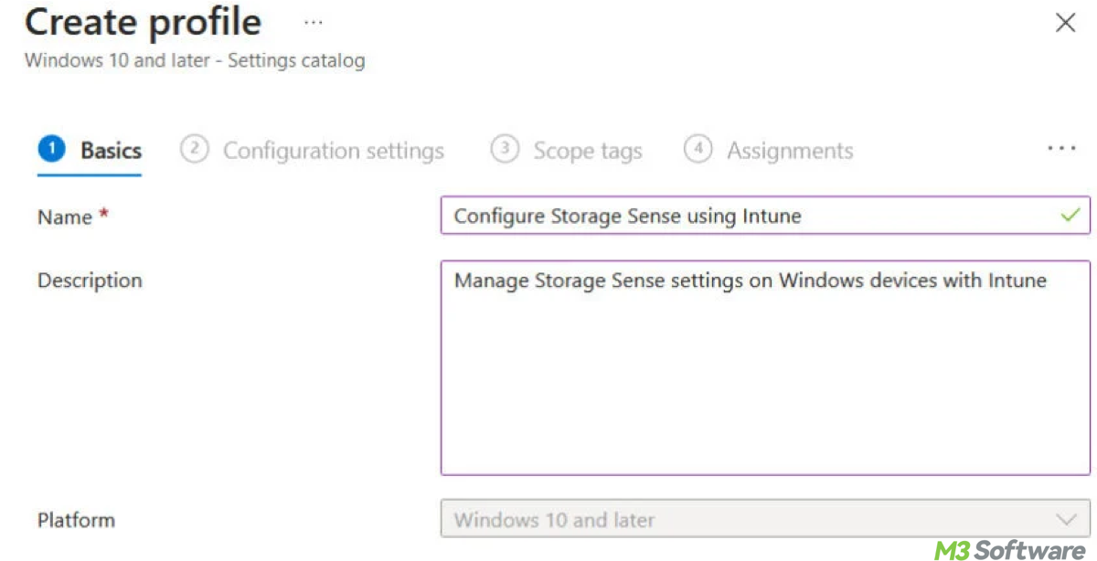 Configure Storage Sense in Intune of Microsoft