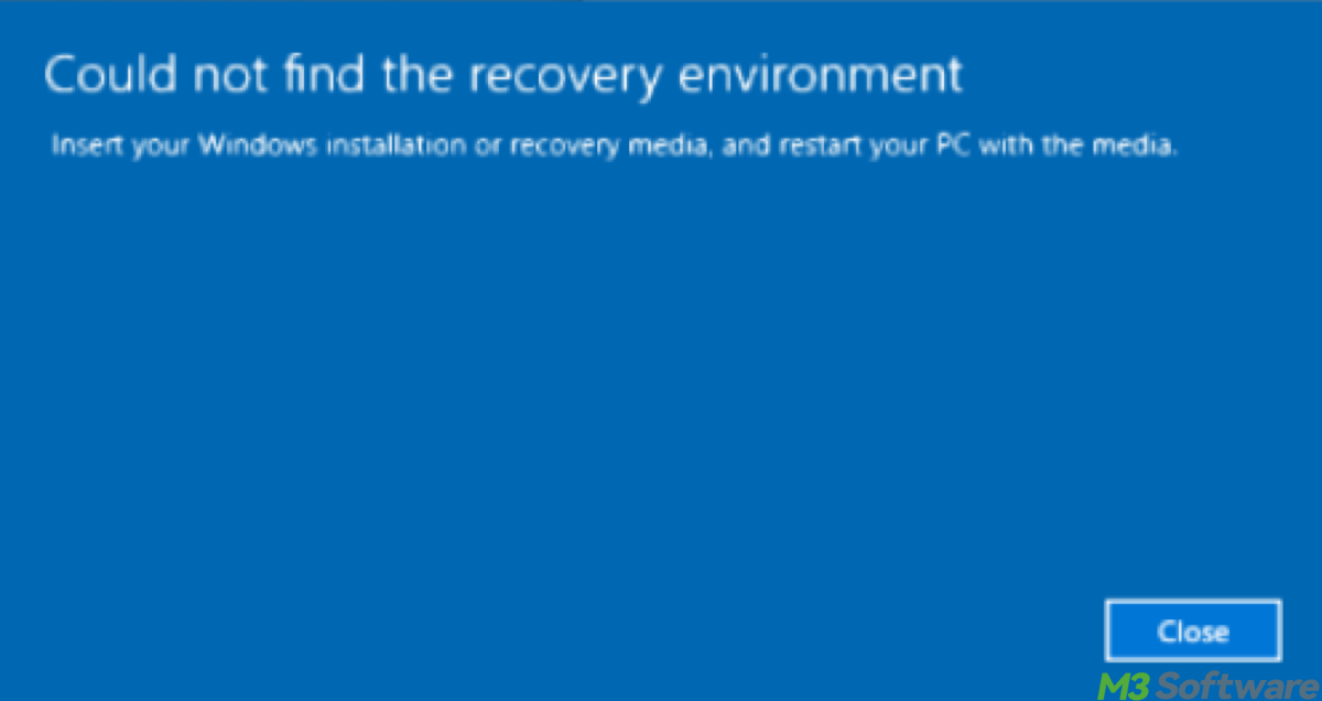 Could not find the recovery environment