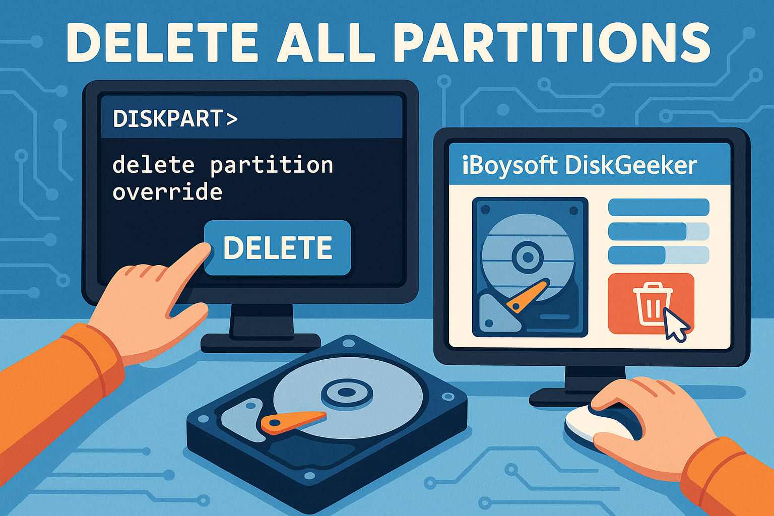 Delete all partitions in DiskPart