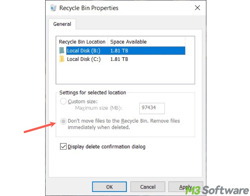 dont move files to the Recycle Bin Windows