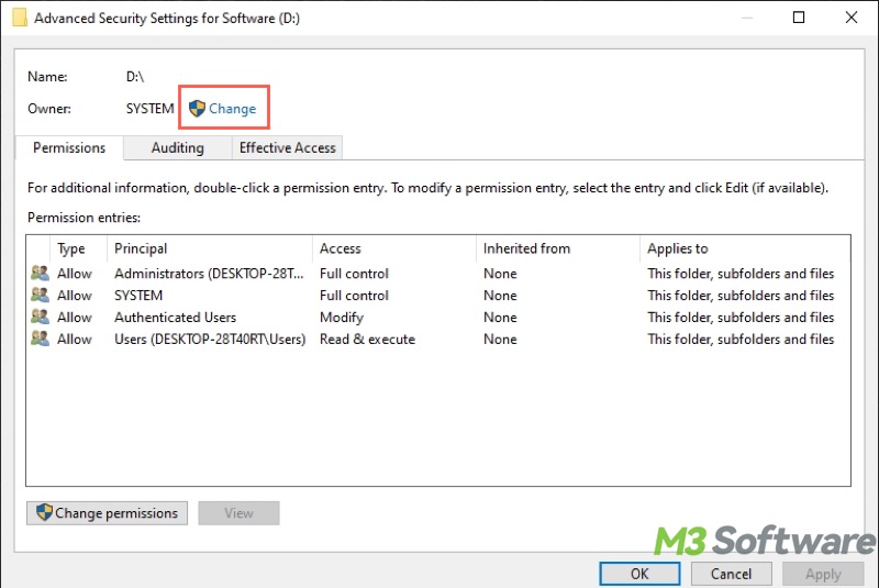 advanced security settings for drive