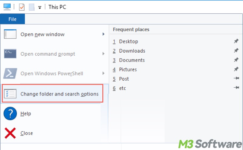 change folder and search options in File Explorer