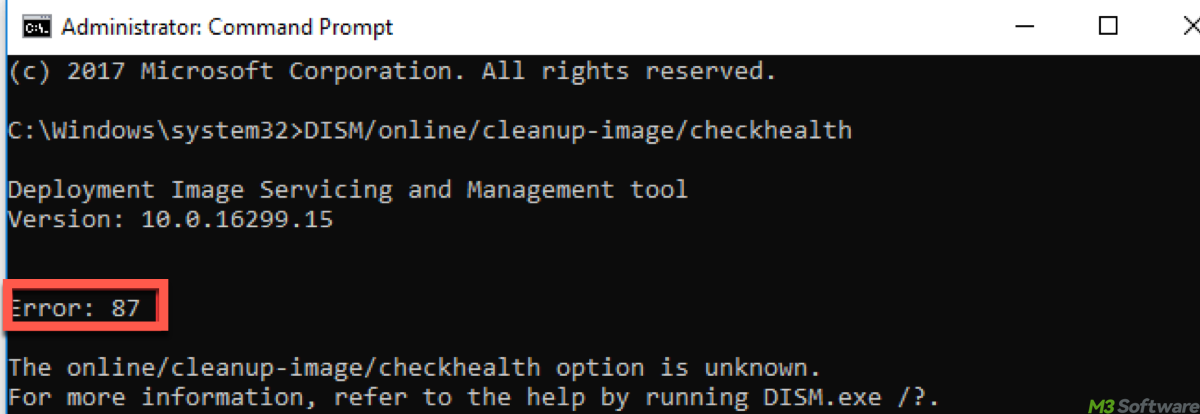 DISM error 87 in Windows
