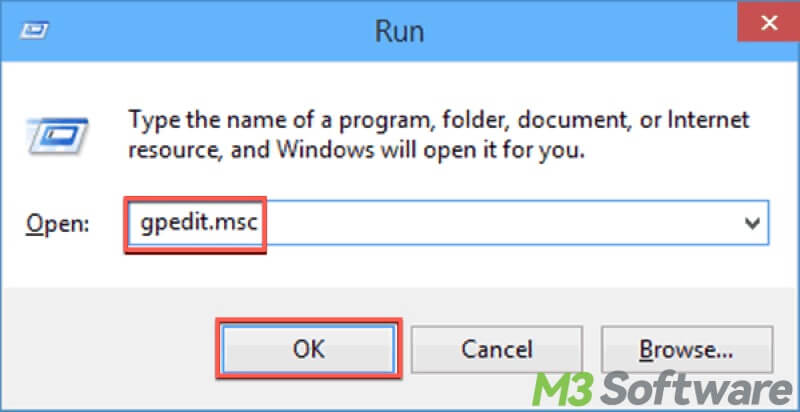 gpedit msc Run dialog box