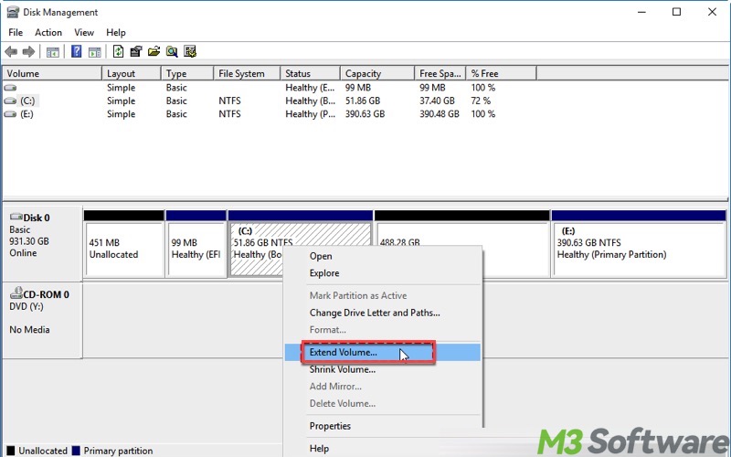 extend volume in Disk Management