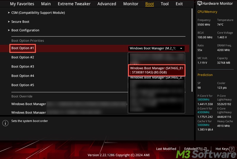 change boot order in UEFI