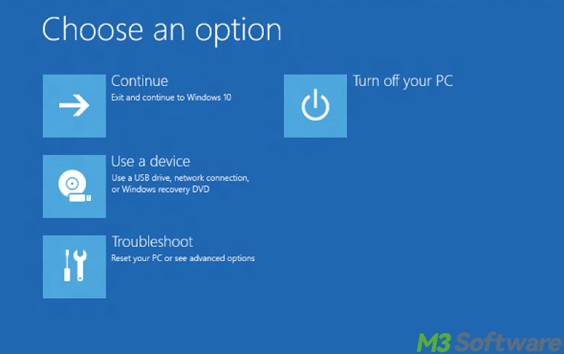 choose an option in WinRE