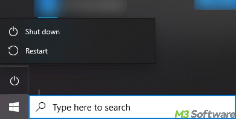 restart button in the Windows 10 Start menu