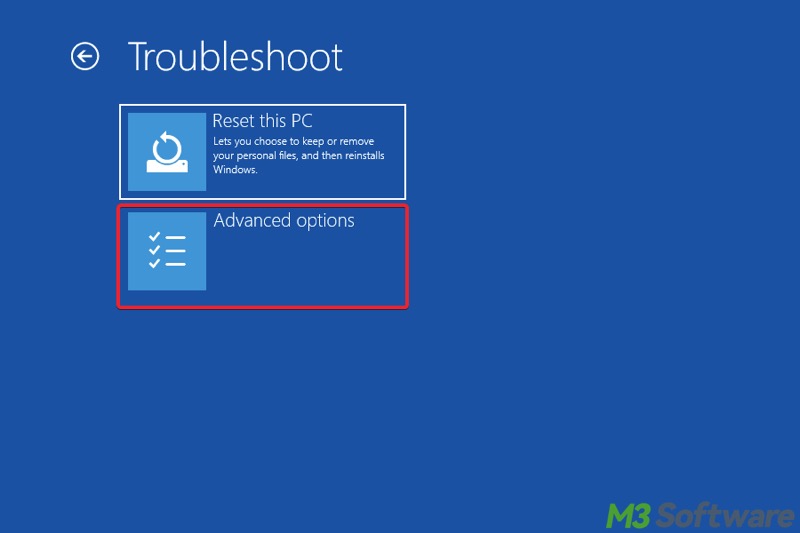 Troubleshoot page in WinRE