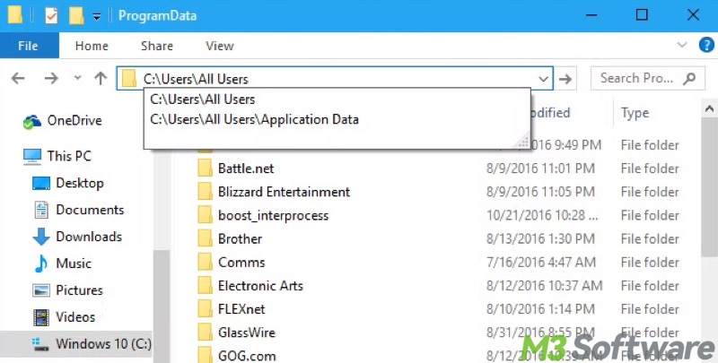 find ProgramData folder through address bar in File Explorer
