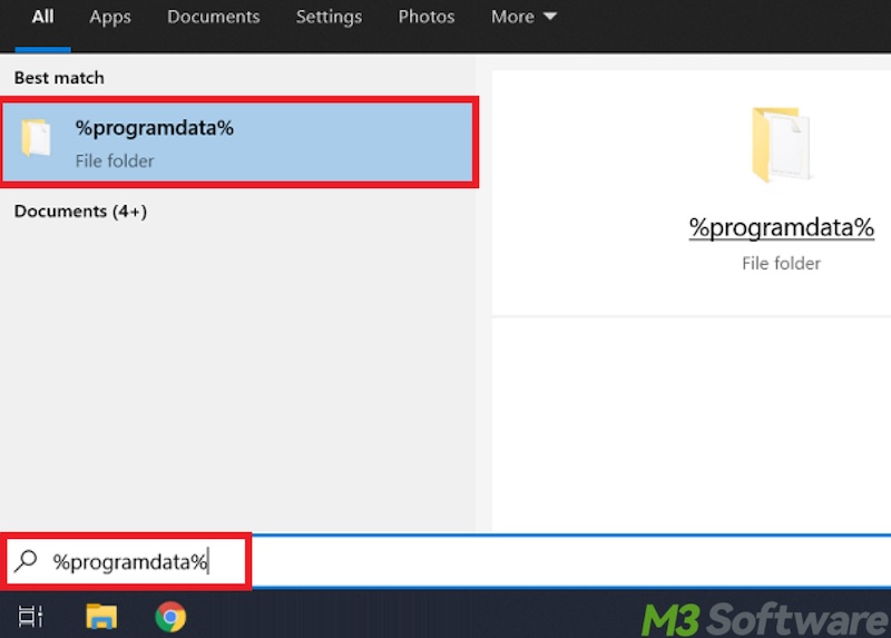 search for ProgramData folder in Windows 10