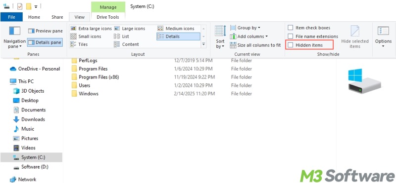 show hidden files in File Explorer Windows 10