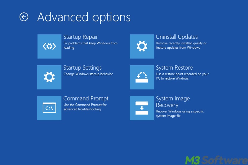 advanced options in WinRE
