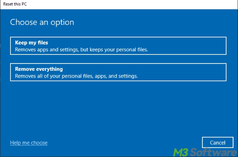 choose an option reset this pc