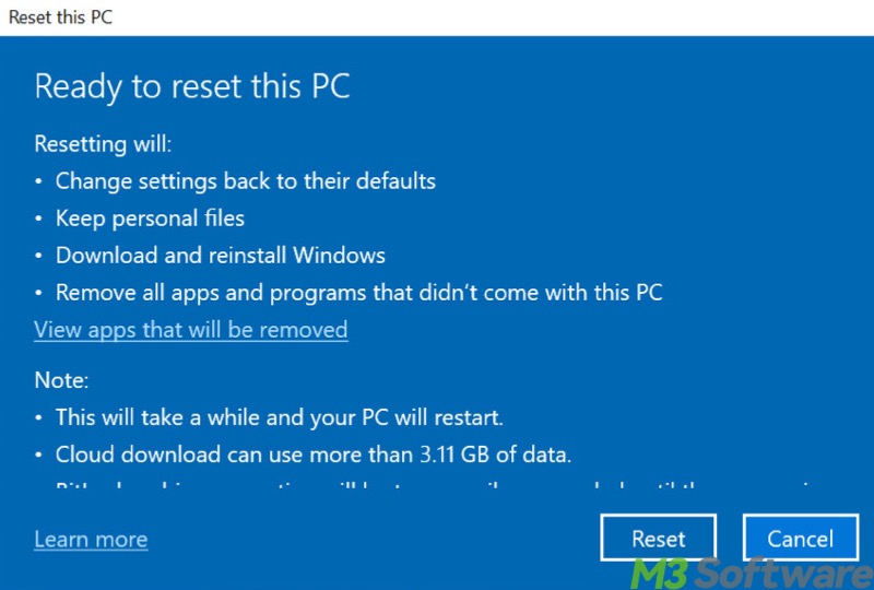 ready to reset this pc
