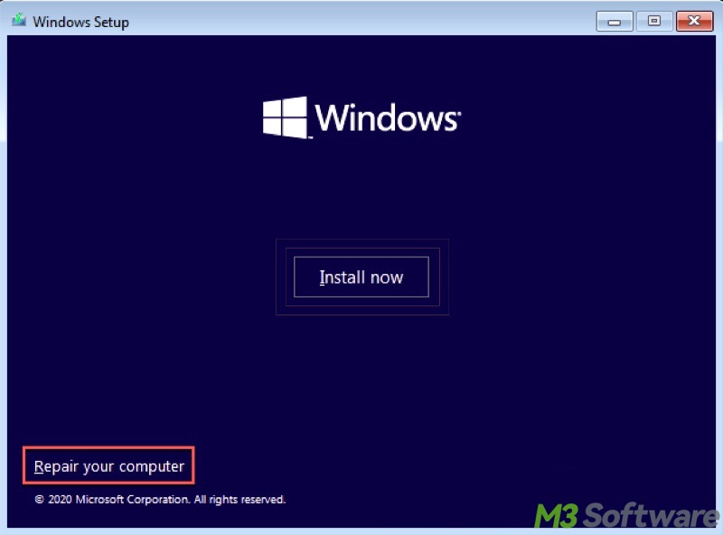 repair your computer in Windows installation media