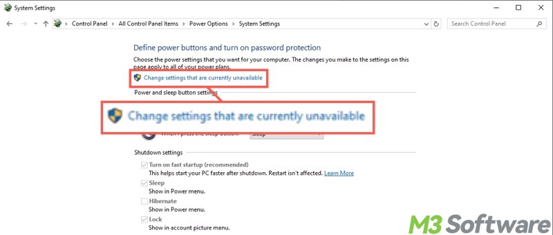 disable Fast Startup in Windows 10 Control Panel