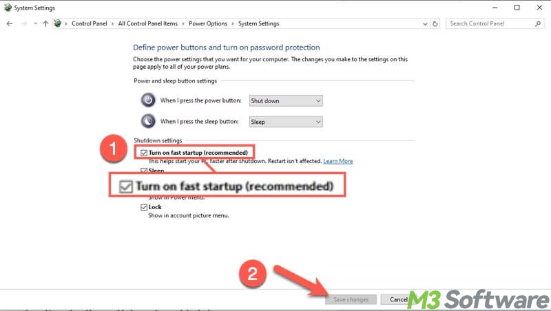 disable Fast Startup in Windows 10 Control Panel