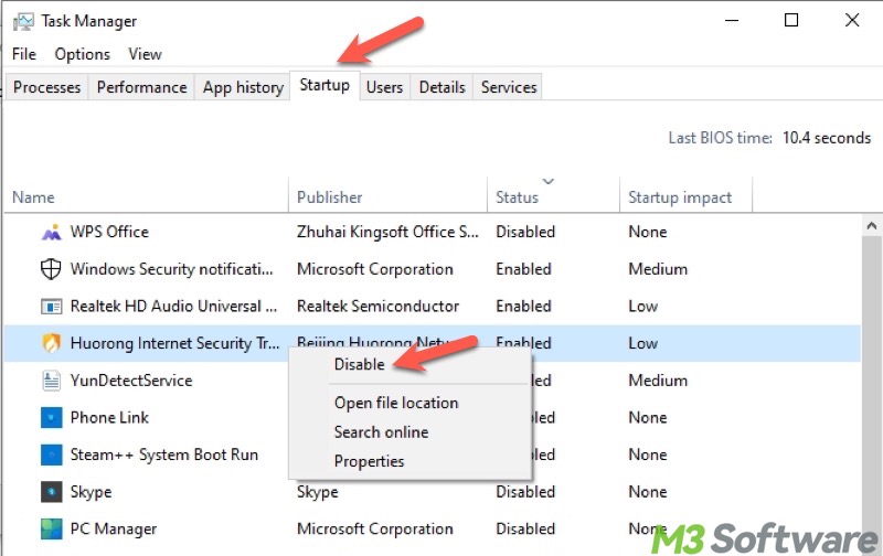 disable startup apps in Windows 10 Task Manager