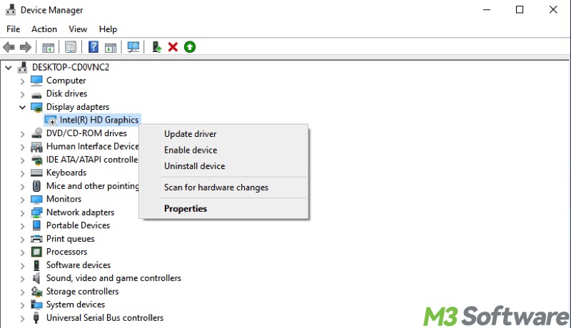 update graphics driver in Windows 10 Device Manager