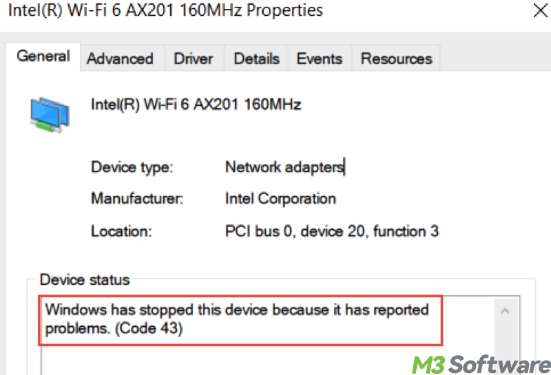 Windows error code 43