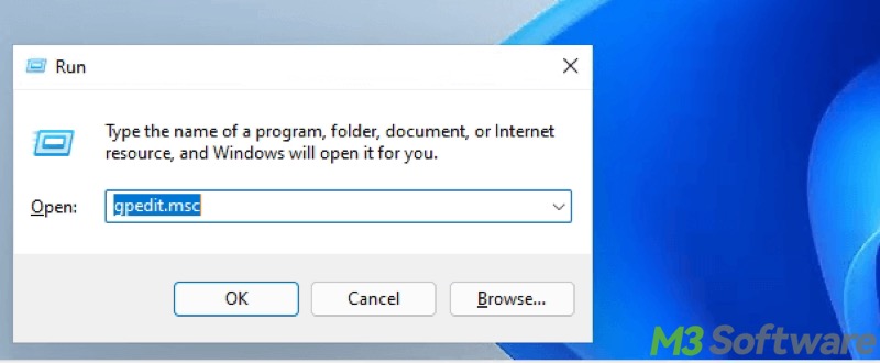 gpedit msc in Windows 11 Run dialog box