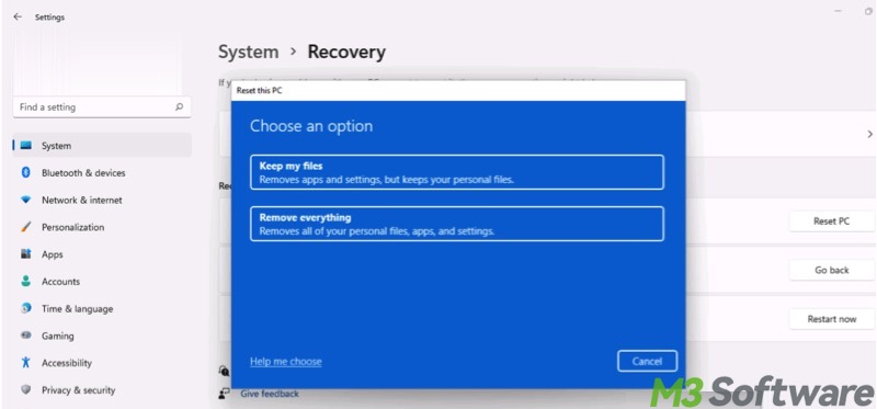 reset this pc keep my file in Windows 11