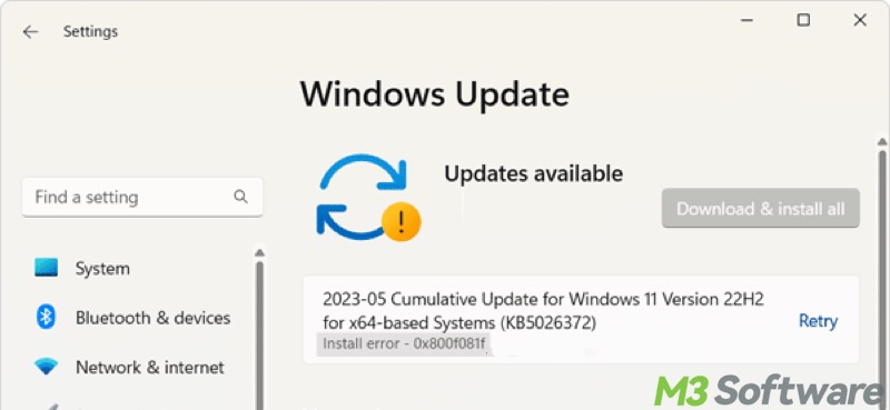 Windows update error 0x800f081f