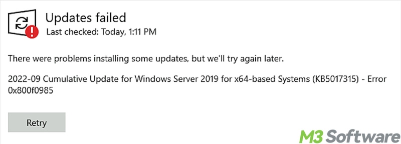 Windows update error 0x800f0984