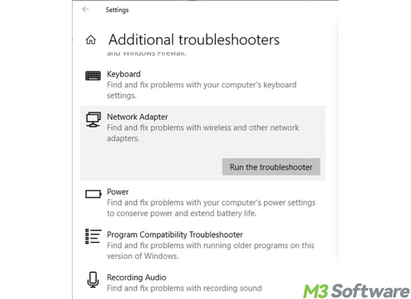 Windows network adapter troubleshooter