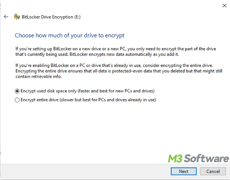 BitLocker how much of drive to encrypt