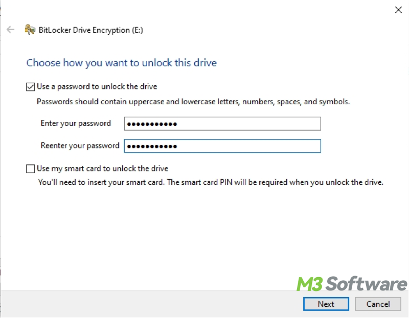 turn on BitLocker set password