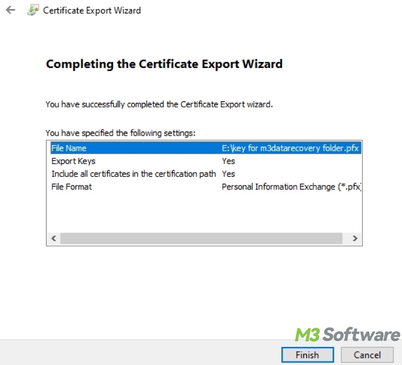 complete the Certificate Export Wizard