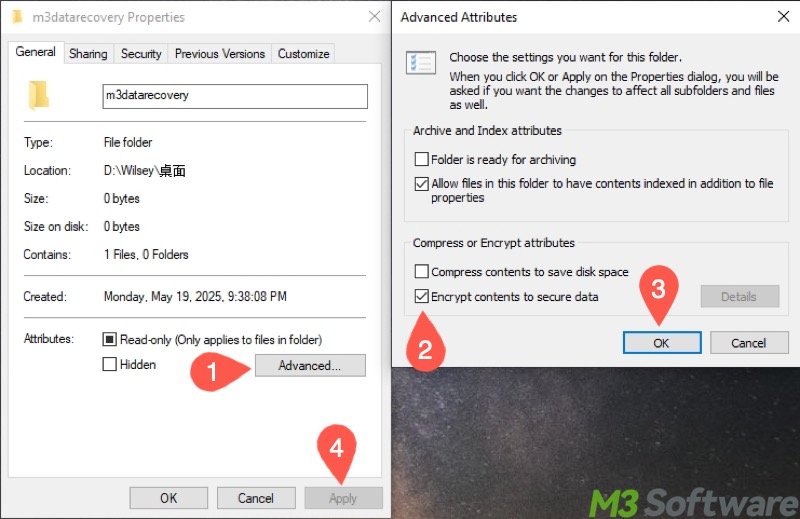 encrypt contents to secure data in Windows