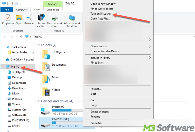 turn on BitLocker through File Explorer in Windows
