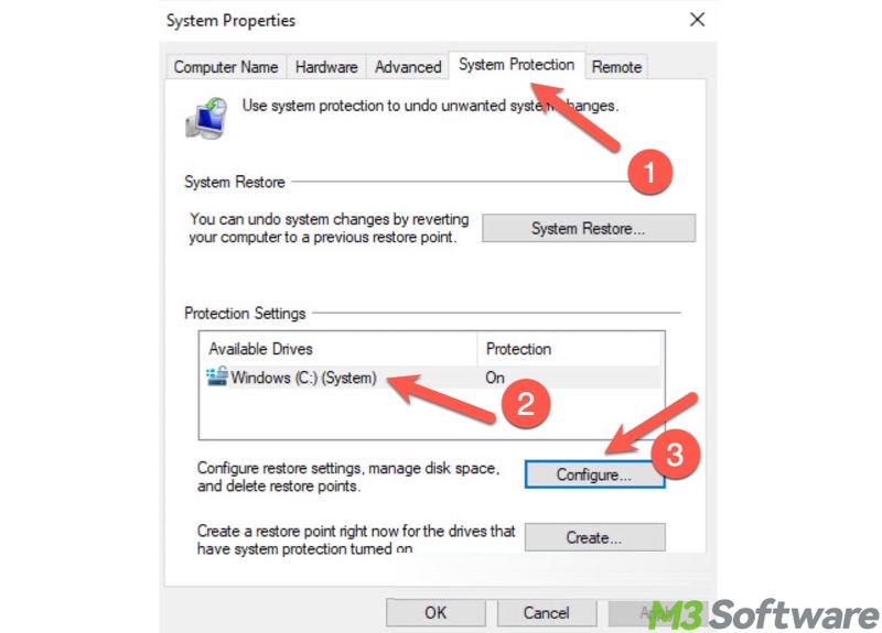 configure system restore in Windows 10