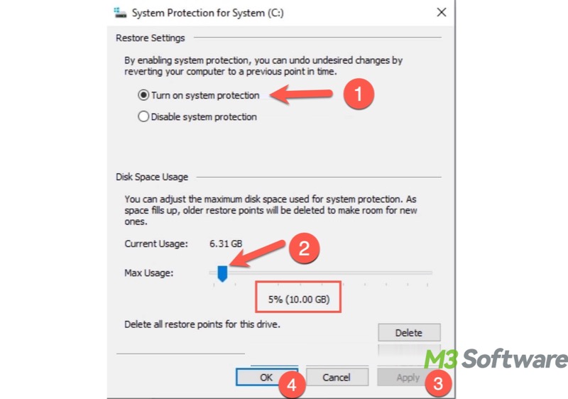 configure system restore in Windows 10