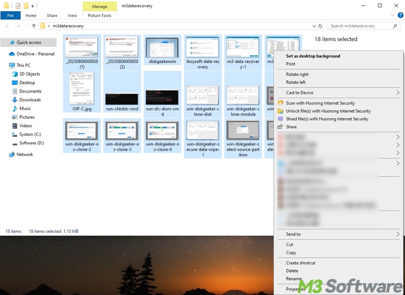 press right mouse button and drag the mouse to select multiple files in Windows