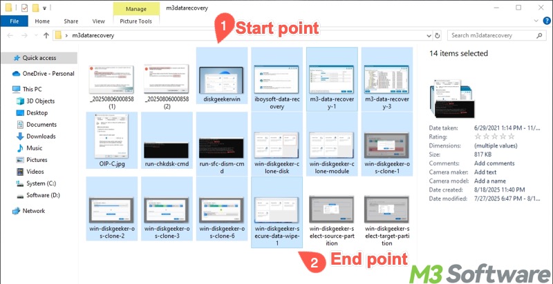 Use Shift and left mouse button to select multiple files in Windows