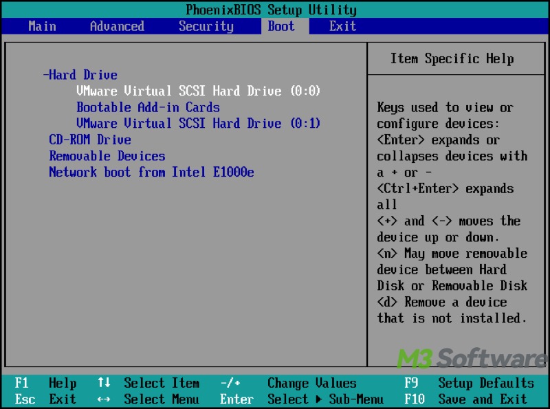 change boot order in BIOS expand device
