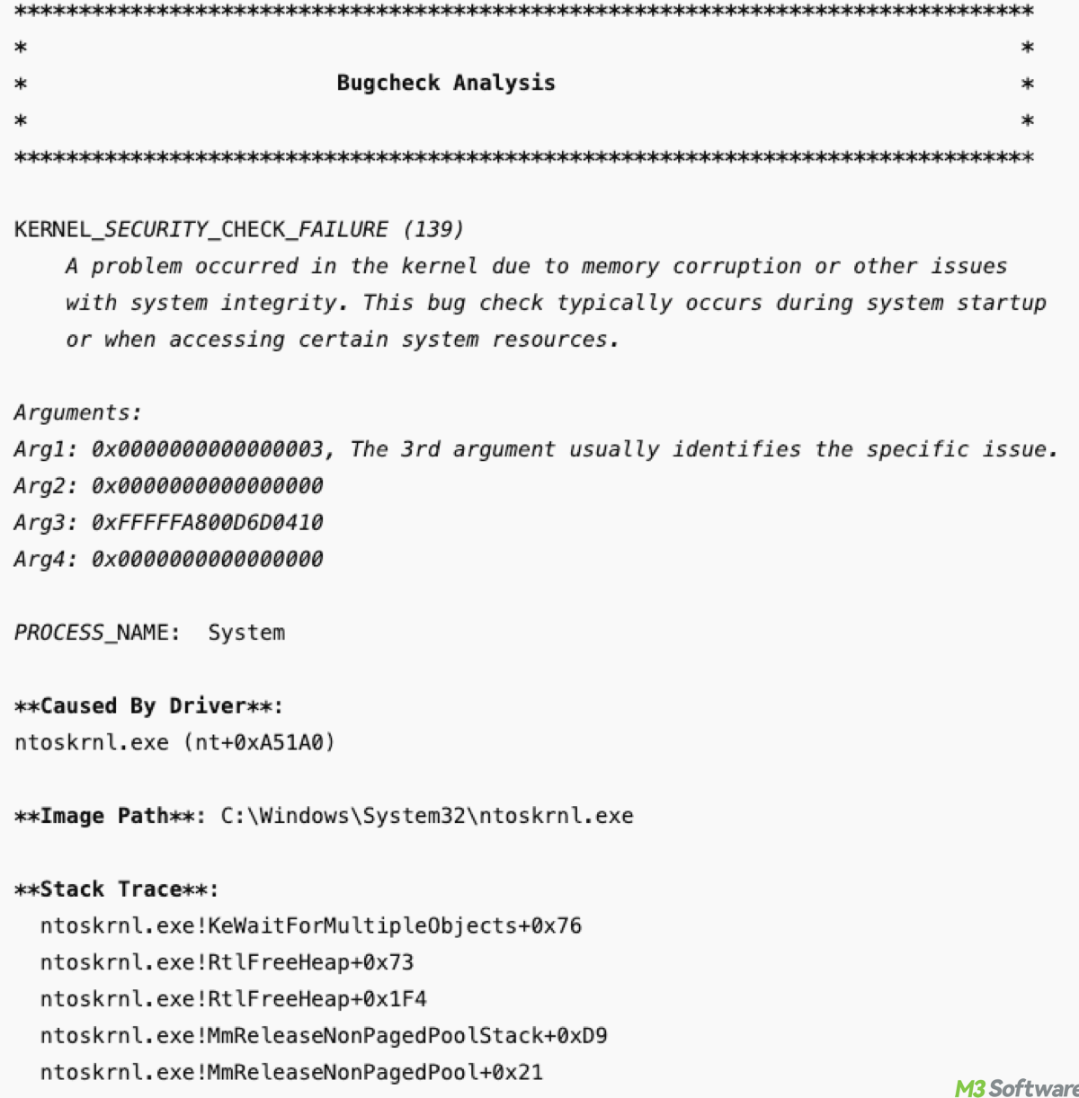 Sample memory dmp analysis report via Windows Debugger